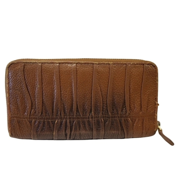 PRADA Italy Nappa Gaufre Zip Around Gradient Brown Leather Wallet Rare - Picture 3 of 10
